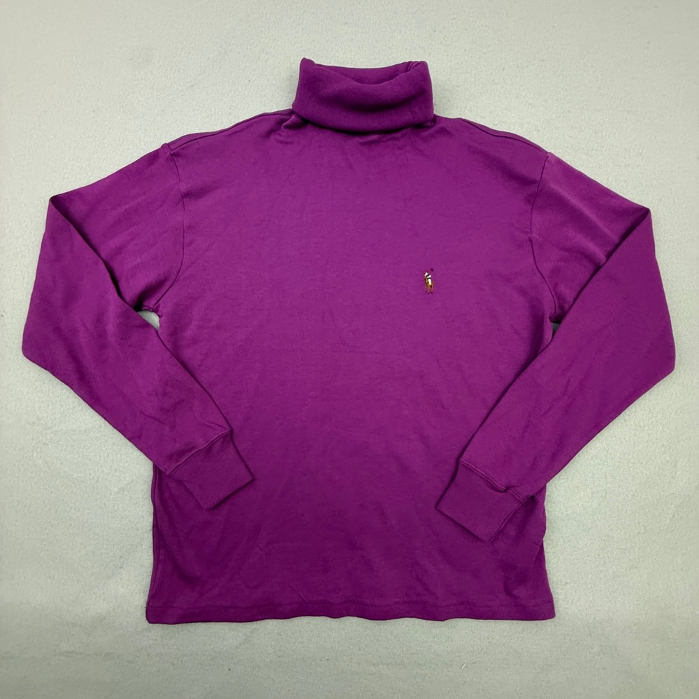 Polo Ralph Lauren Turtleneck Shirt Men Medium Purple Long Sleeve Flesh Pony Logo